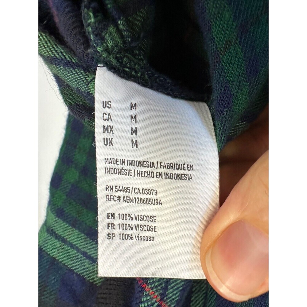 American Eagle Shirt Womens M Green Blue Plaid Button Up Boyfriend Flannel Soft - Picture 3 of 4
